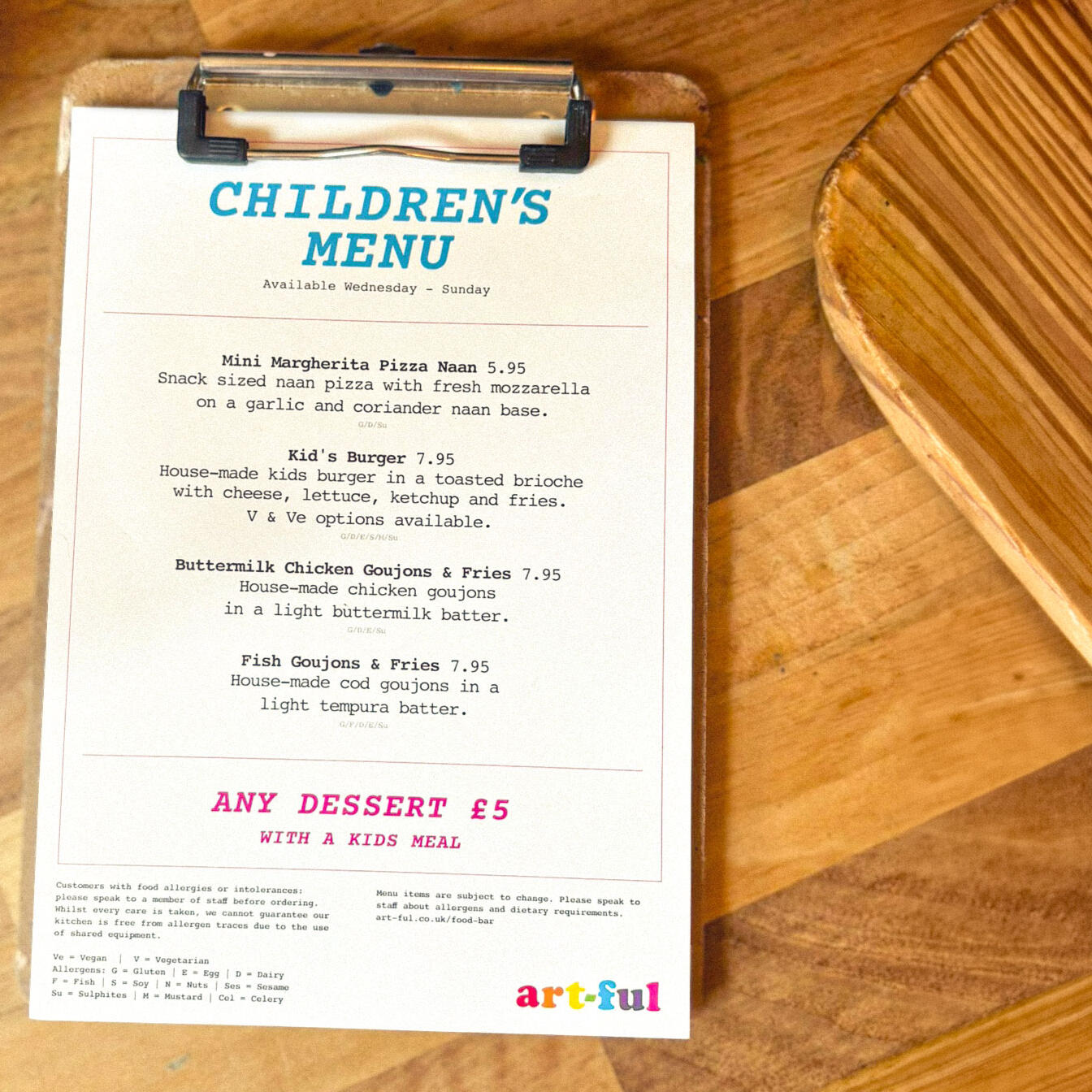 Artful Childrens Menu on Table Artful Childrens Menu on Table